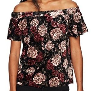 A. Byer Printed Velvet Off The Shoulder Top